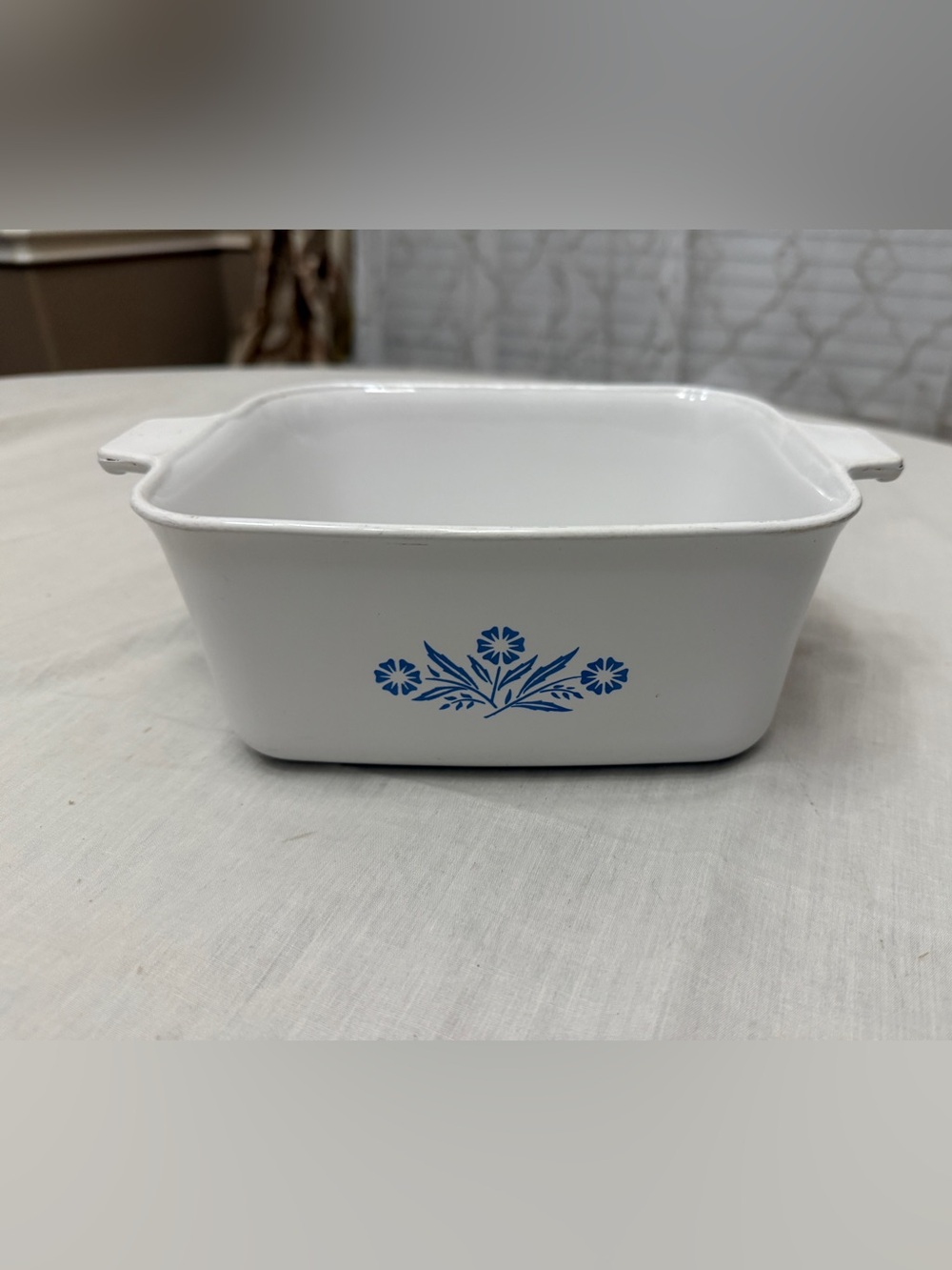 Corningware White Baking Dish with Blue Floral Motif